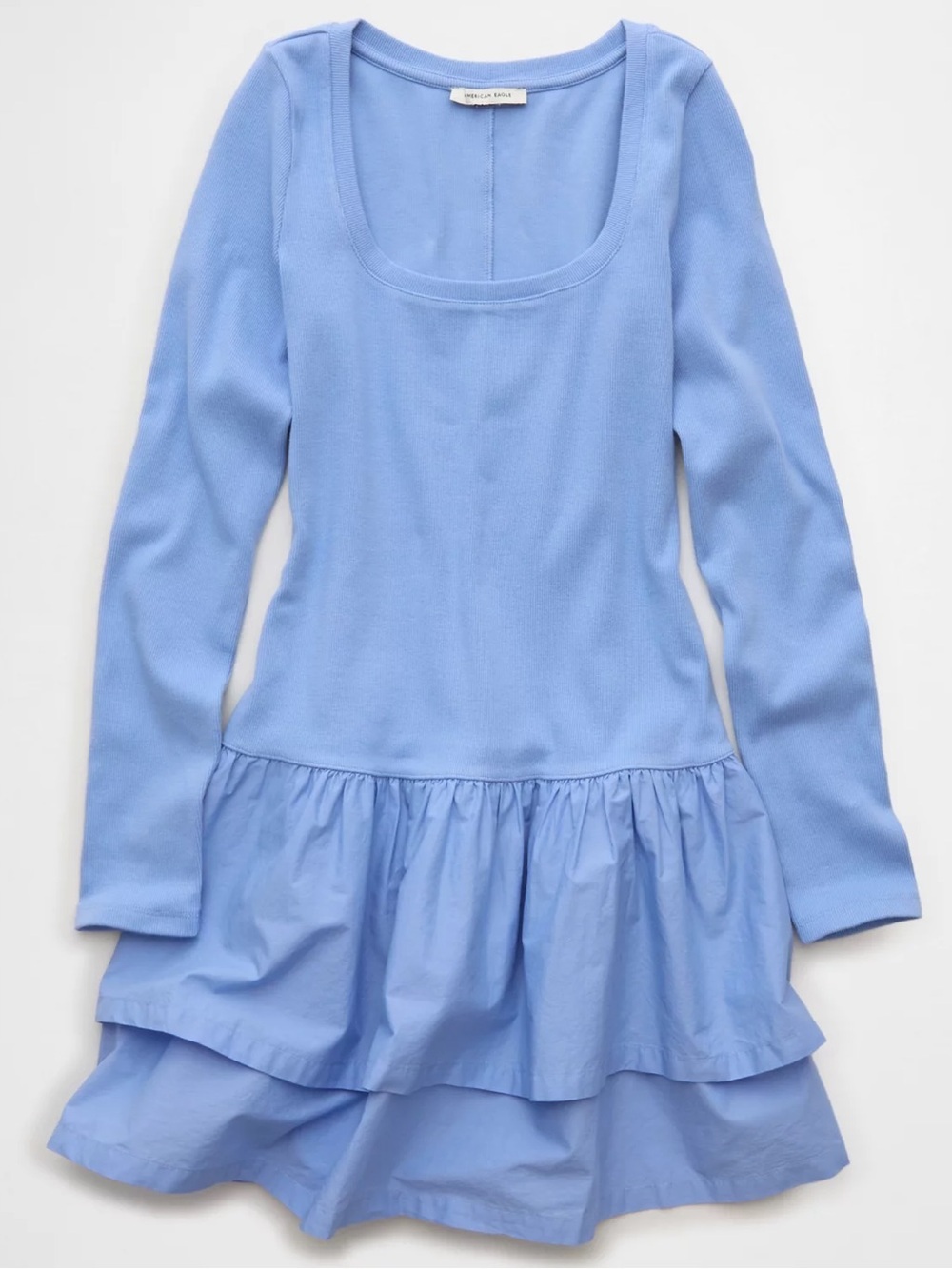 American Eagle Light Blue Drop Waist Ruffle Mini Dress Small NWT - Picture 3 of 4